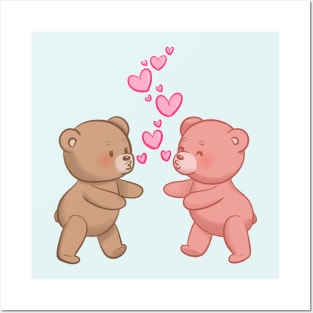 Cute Bears in Love Going to Kiss and Hug Posters and Art